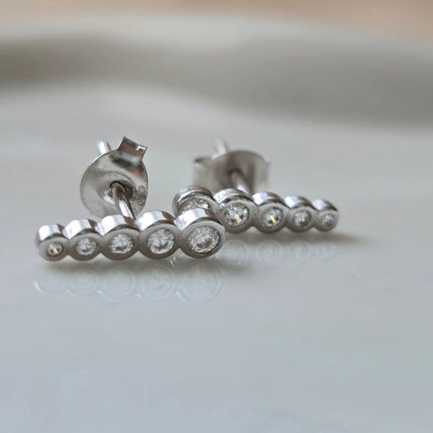 Stud Sterling Silver Earrings, bar zirconia 2