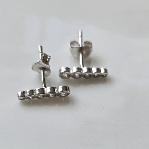 Stud Sterling Silver Earrings, bar zirconia 4