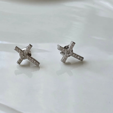  Sterling Silver with rhodium cross stud earrings 8x11mm 2