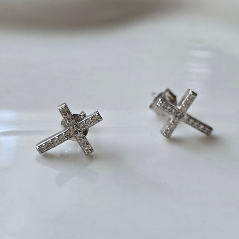  Sterling Silver with rhodium cross stud earrings 8x11mm 3