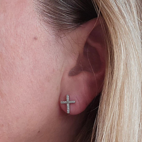  Sterling Silver with rhodium cross stud earrings 8x11mm 4