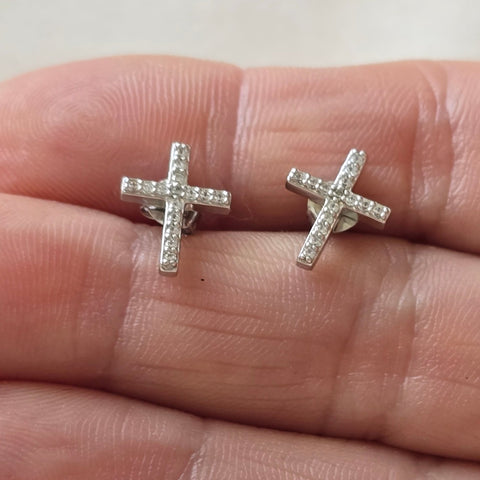  Sterling Silver with rhodium cross stud earrings 8x11mm 5