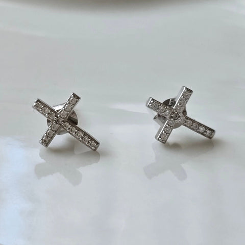  Sterling Silver with rhodium cross stud earrings 8x11mm 6