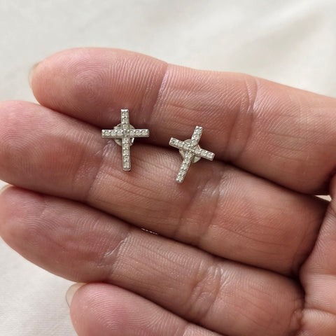  Sterling Silver with rhodium cross stud earrings 8x11mm 7