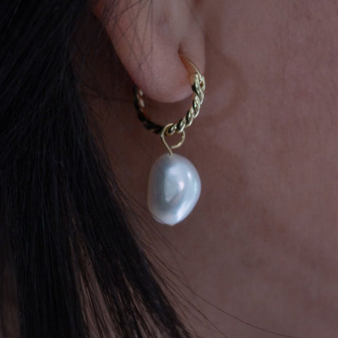 Dangling Pearl earrings twisted hoop Vermeil gold plated on sterling 