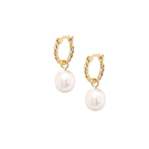 Dangling Pearl earrings twisted hoop Vermeil gold plated on sterling 1