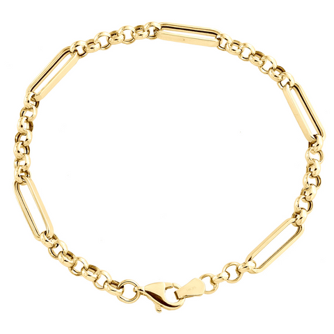 Yellow Gold 10K Solid Link and Paperclip Bracelet 