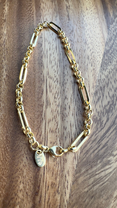 Yellow Gold 10K Solid Link and Paperclip Bracelet 