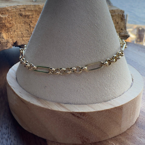 Yellow Gold 10K Solid Link and Paperclip Bracelet  sturdy 