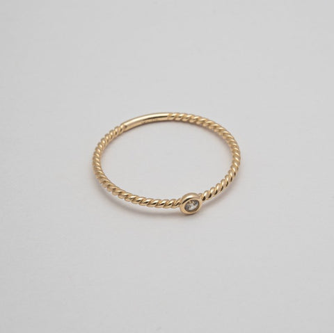 Ring 10K Solid Gold Rope with bezel set CZ