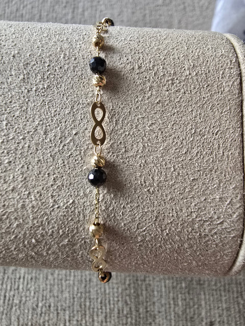 Bracelet Solid Gold 10K Infinity Charm & Onyx