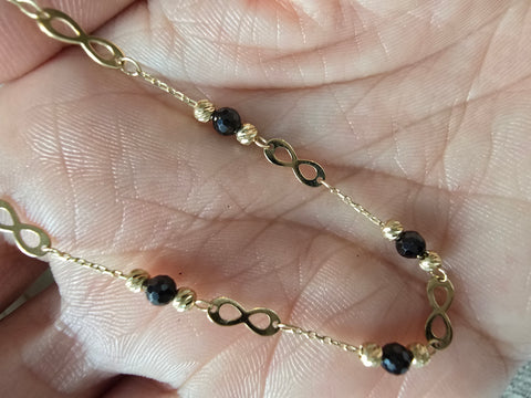 Bracelet Solid Gold 10K Infinity Charm & Onyx