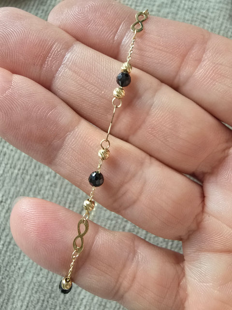 Bracelet Solid Gold 10K Infinity Charm & Onyx
