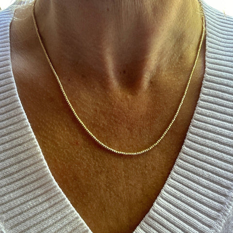 Necklace Solid 10K Gold 2mm Gold Moon Diamond Cut Bead Ball