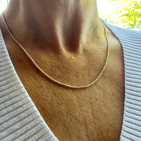 Necklace Solid 10K Gold 2mm Gold Moon Diamond Cut Bead Ball