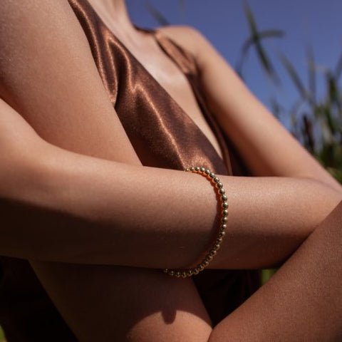Vermeil Bracelet 4mm Beads Ball, 7.5”