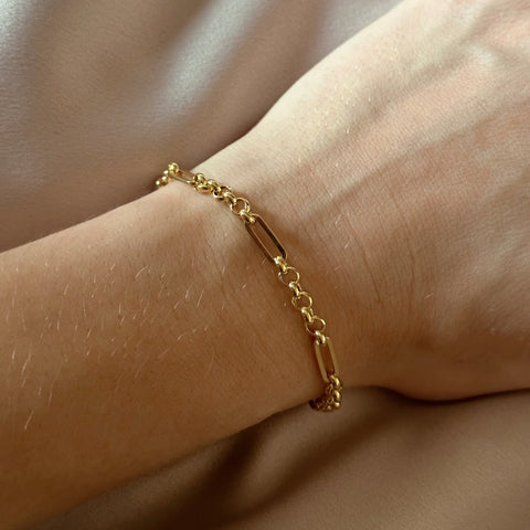 Yellow Gold 10K Solid Link and Paperclip Bracelet 