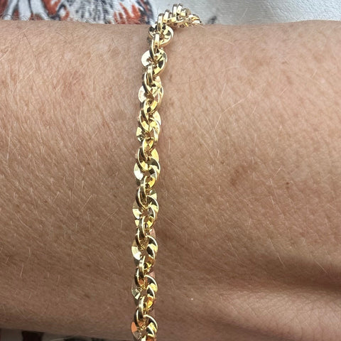 10K Solid Gold rope diamond cut bracelet 