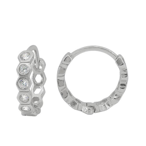 8 Sterling Silver with rhodium hexagon shape earrings with cubic zirconia 3x15mm outer diameter
