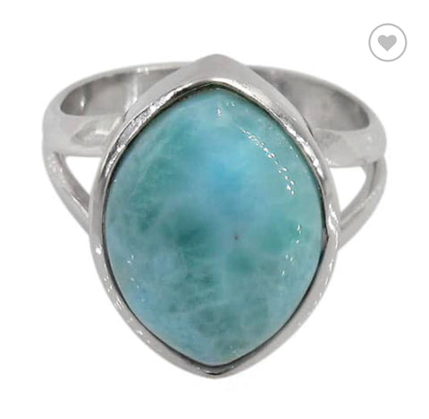 8 Sterling silver with rhodium1 8x13 mm Larimar stone ring with 4.5 band