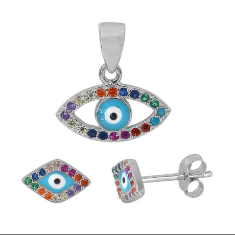 Set Sterling Silver Evil Eye Multi colour