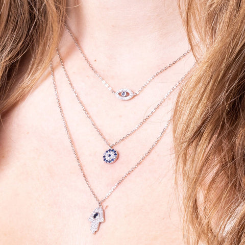 Necklace HARPER Rhodium-Plated Hamsa and Evil Eye