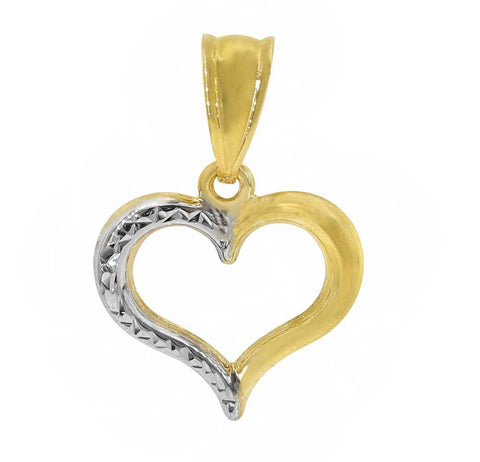 10KT gold 2 tone heart pendant with diamond cut finish 14 x 12mm