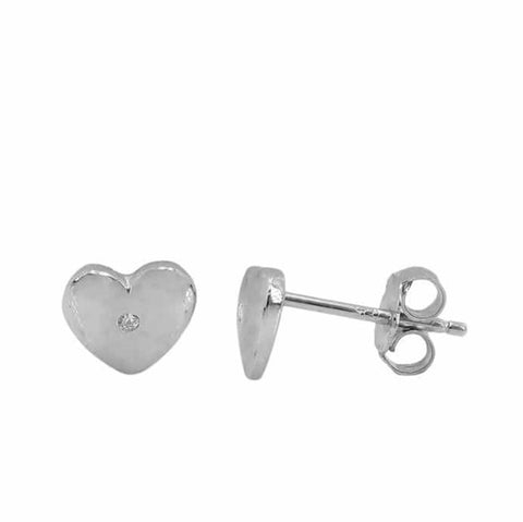 3 Sterling Silver with rhodium 7x6mm Heart Stud Earrings with Cubic Zirconia