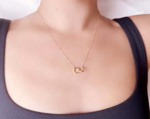 10K Necklace Solid Gold 10K Interlocking Ring Bands