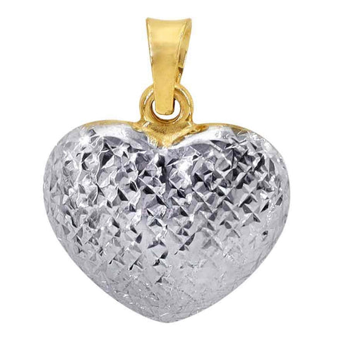 10KT gold 2 tone heart pendant with diamond cut finish one side white gold 13.5 x 11.5 mm