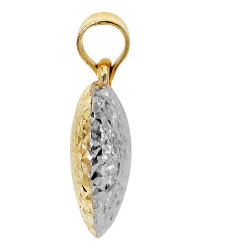 3 10KT gold 2 tone heart pendant with diamond cut finish one side white gold 13.5 x 11.5 mm