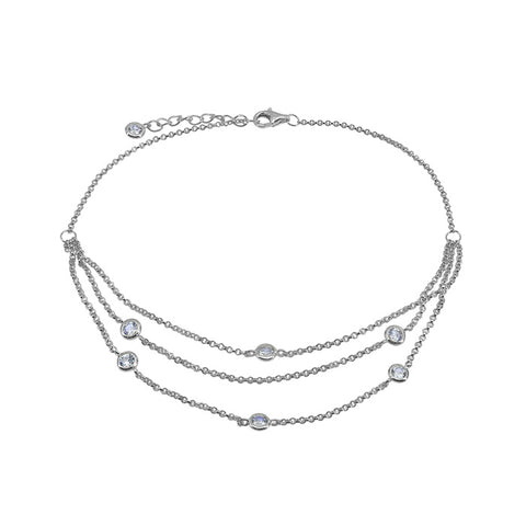 Sterling silver with rhodium 4mm cubic zirconia anklet 9+1 inches long