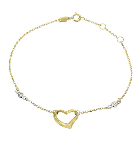 10K gold, 11x9mm Heart bracelet with 2mm cubic zirconia