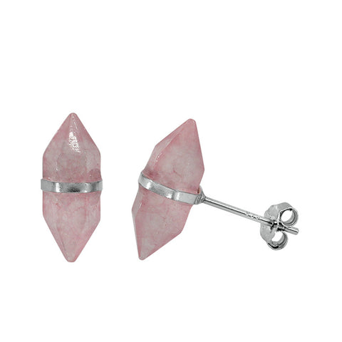 5 Sterling Silver with rhodium 14 x 5 mm rose quartz stud earrings