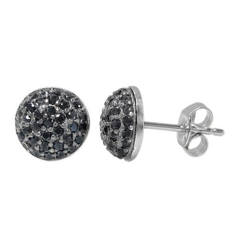4 Sterling Silver with rhodium stud earrings 8mm with a black cubic zirconia
