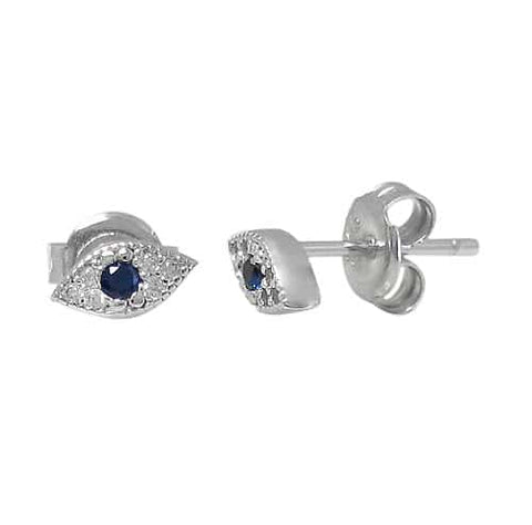 9 Sterling Silver rhodium plated 4mm L x 7mm W Evil Eye stud earrings