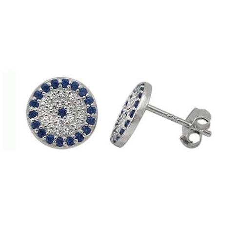 3 Sterling Silver with rhodium Evil Eye earrings with Cubic Zirconia 11mm diameter