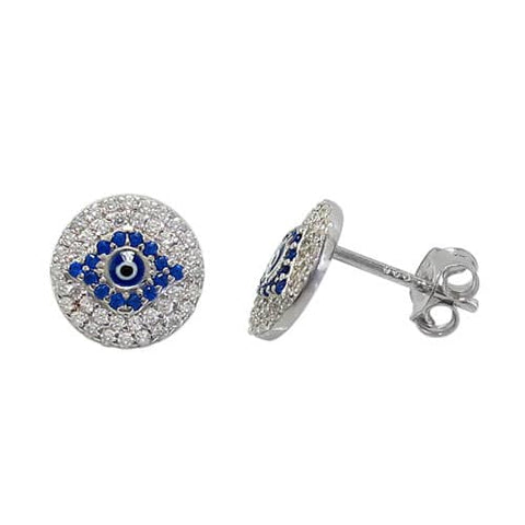 7 Sterling Silver with rhodium Evil Eye stud earrings 10mm diameter