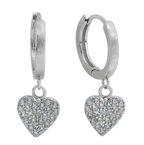 5 Sterling silver with rhodium 13mm hoop earrings with 9x9mm heart charm