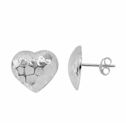2 Sterling Silver 14mm Stud Hammered Heart