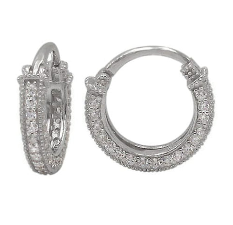 11 Sterling Silver with rhodium cubic zirconia huggies earrings 3x15mm outer diameter