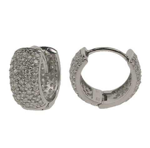 10 Sterling Silver with rhodium cubic zirconia hoop earrings 6x15 mm outer diameter