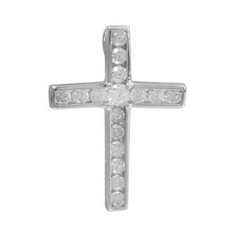 Pendant ETERNAL FAITH Sterling Silver: Flat Cross with Faceted Stone