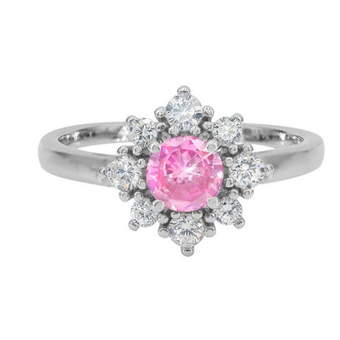 9 Sterling Silver with rhodium 11 mm flower ring 2mm band Pink