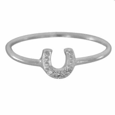 8 Sterling Silver with rhodium 5mm horseshoe ring with cubic zirconia