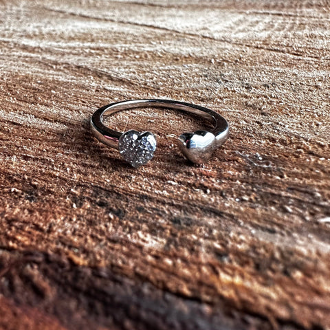 Ring HESTIA Sterling Silver  Open band with two hearts