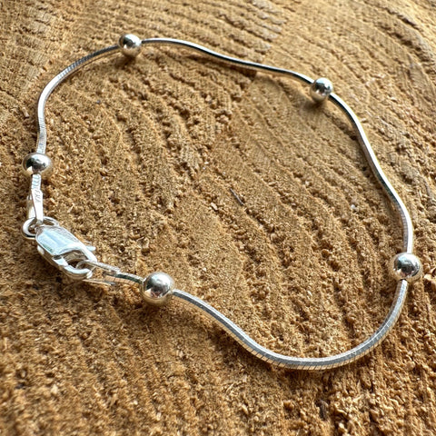 1.2mm Snake Chain with Ball Beads Sterling Silver bracelet 3