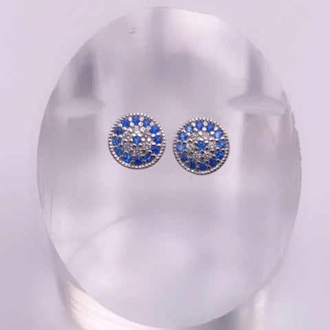 Sterling Silver with rhodium Evil Eye earrings with Cubic Zirconia 11mm diameter