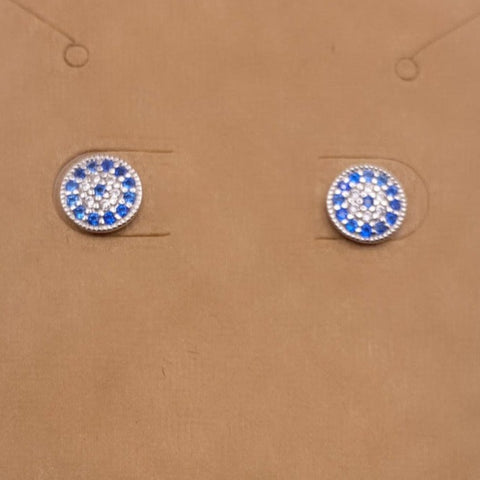 2 Sterling Silver with rhodium Evil Eye earrings with Cubic Zirconia 11mm diameter