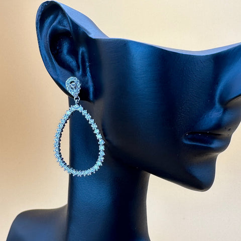 5 Sterling Silver with rhodium cubic zirconia stud earrings 30 x 19 mm